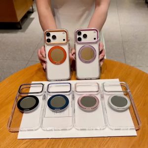 For iPhone 18 17 16 15 14 13 12 11 Pro Max Plus Mirror Ring Holder Magnetic Clear Phone Case Shockproof Protective Cover