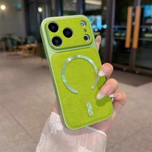 Solid Color Lychee Grain Magnetic Leather Phone Case, Anti‑Scratch Shockproof Protective Cover for iPhone 18 Pro Max 17 16 15 14